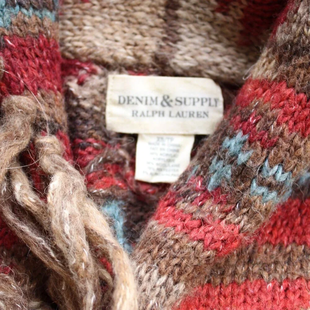 SOLD. RALPH LAUREN Denim Supply fringe polo RRL wool Aztec tribal Cardigan - Picture 10 of 10